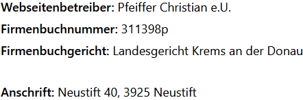 Adresse Impressum, Datenschutz